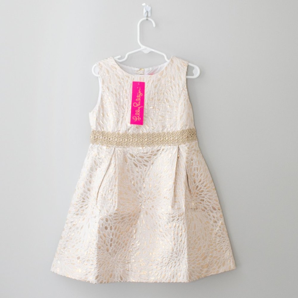 NWT Lilly Pulitzer Girls Abrianna Gold Dress Sz 8